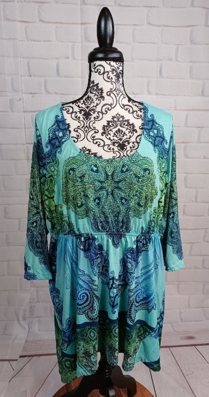 One World women's long sleeve stretch knit paisley print plus size 2x top b30